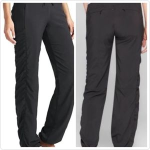 Athleta La Viva Pants, Ruched Wide Leg, Drawstring, Zippered Pockets, sz 12